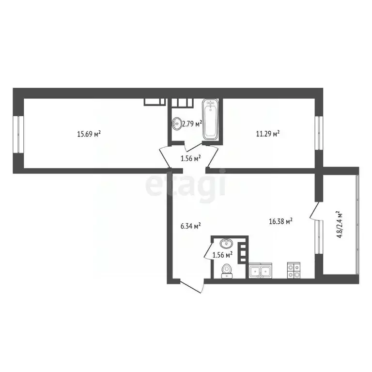 2-к кв. Челябинская область, Южноуральск ул. Яблочкова, 36А (57.1 м) - Фото 2