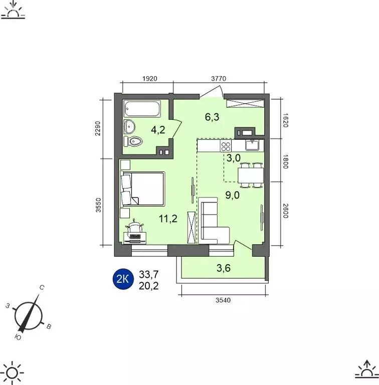 2-комнатная квартира: Иркутск, Старо-Кузьмихинская улица, 36/1 (37.3 ... - Фото 0