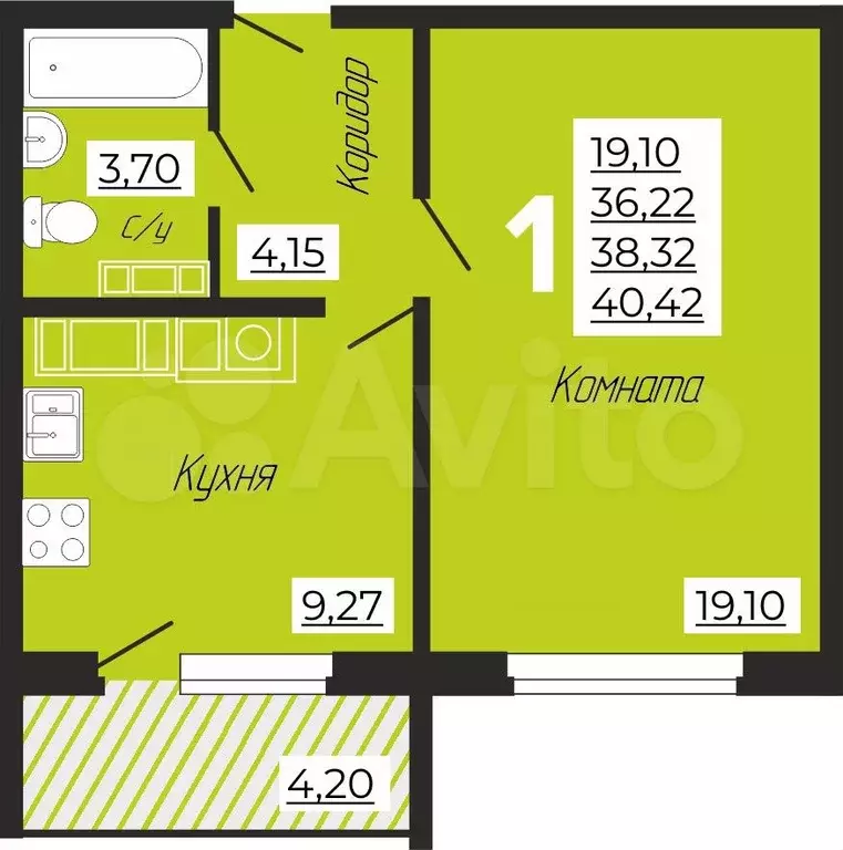 1-к. квартира, 40 м, 3/8 эт. - Фото 0