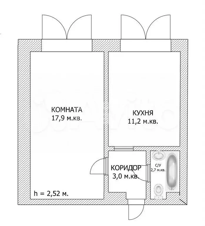 1-к. квартира, 34,8 м, 3/5 эт. - Фото 0