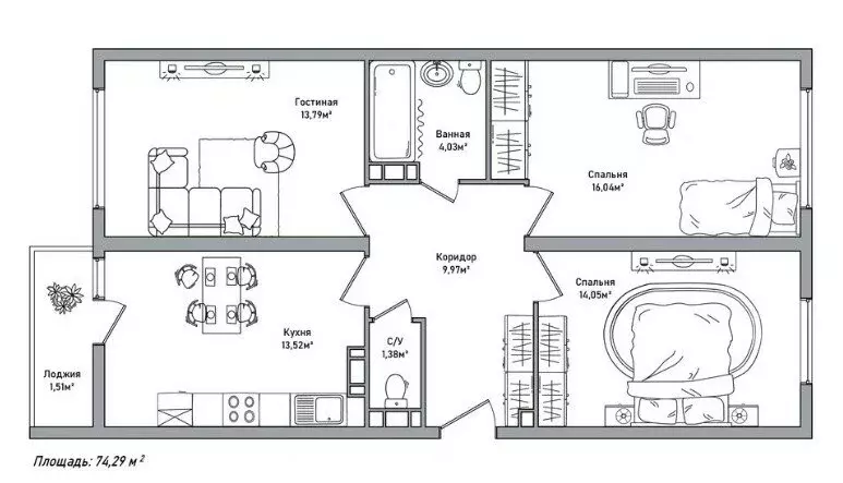 3-комнатная квартира: Ярославль, Дядьковская улица, 19Б (74.29 м) - Фото 1