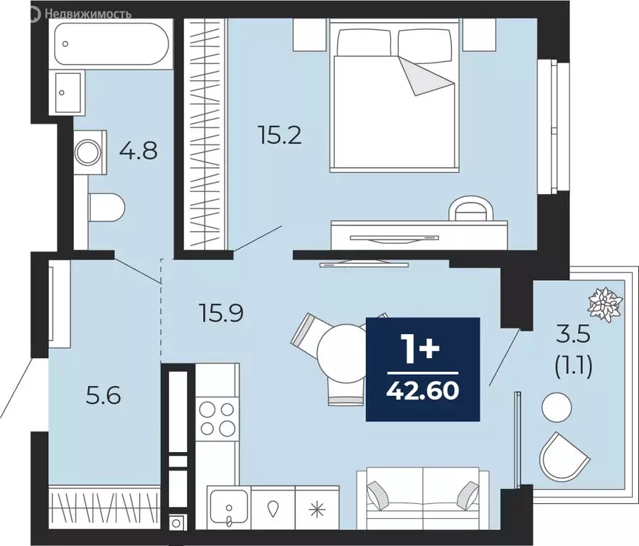 1-комнатная квартира: Тюмень, улица Тимофея Чаркова, 77/1 (45 м) - Фото 1