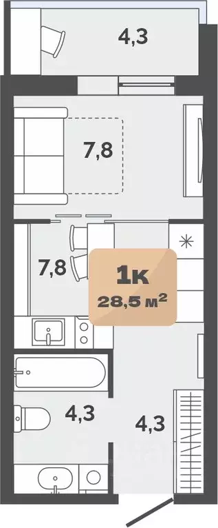 1-к кв. Тюменская область, Тюмень ул. Республики, 204к20 (26.35 м) - Фото 0