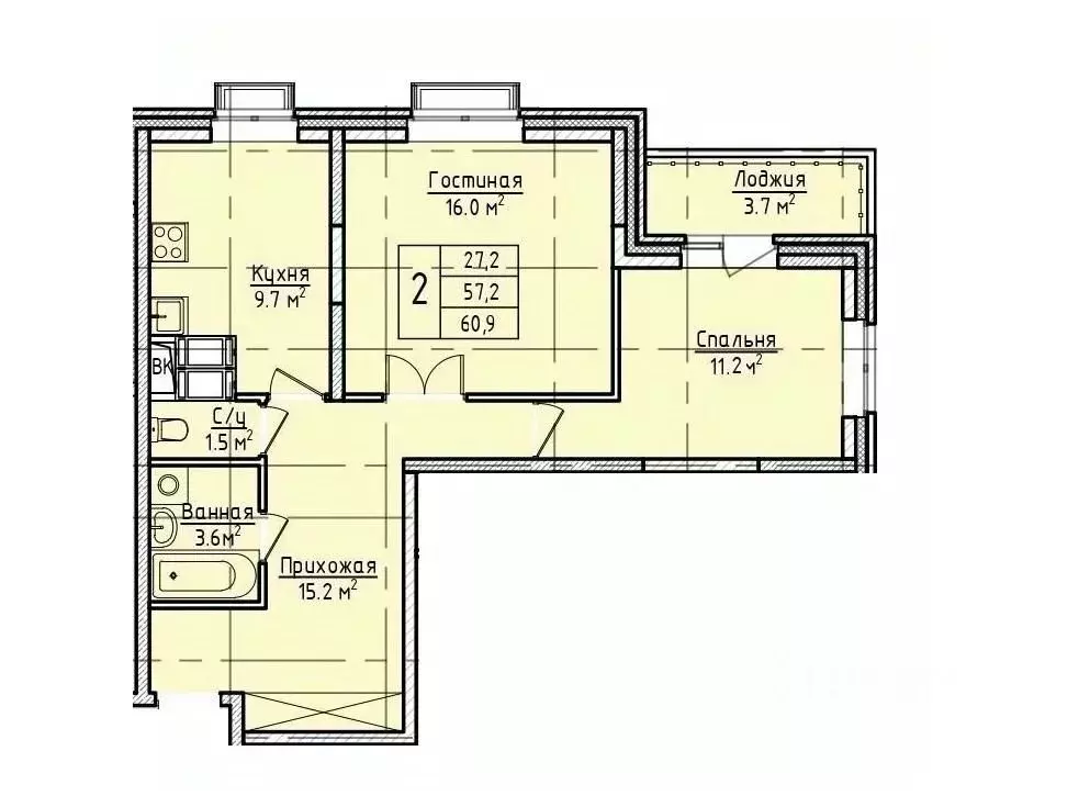 2-к кв. Московская область, Щелково пер. 1-й Советский, 20 (60.9 м) - Фото 1