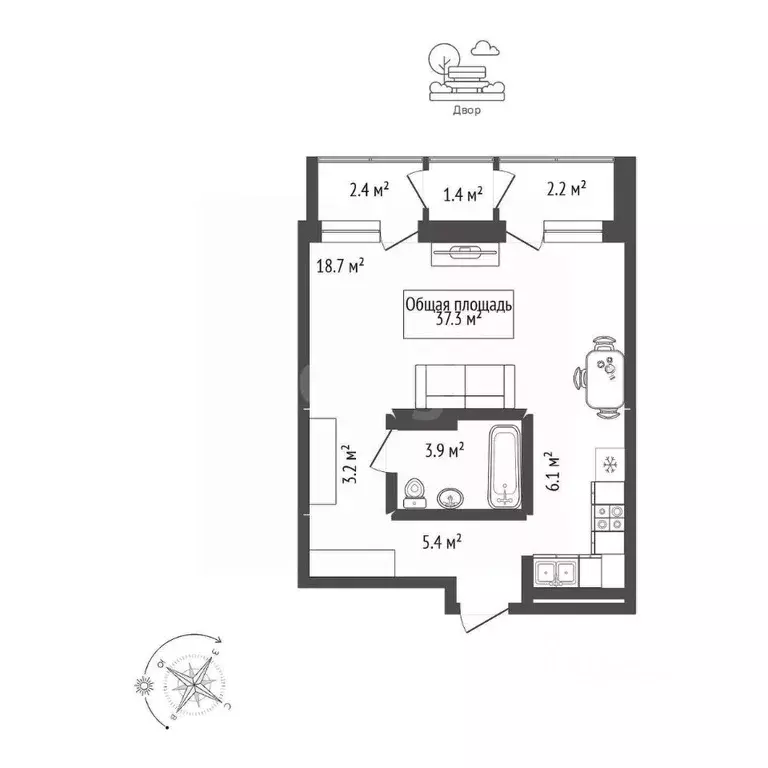 Студия Новосибирская область, Новосибирск ул. Аэропорт, 49/1 (37.3 м) - Фото 2