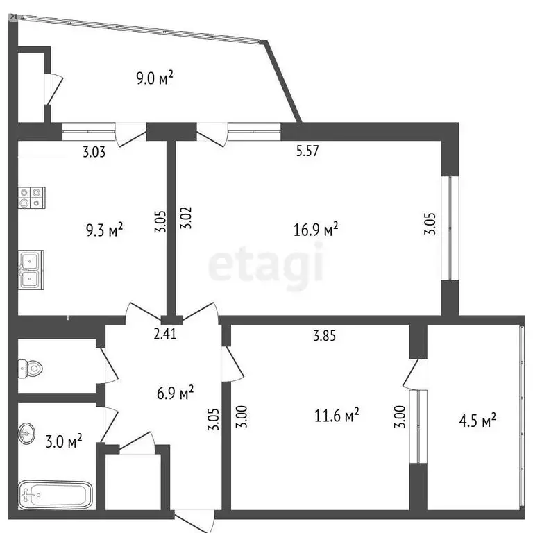2-комнатная квартира: Кореиз, Южная улица, 60 (49.8 м) - Фото 1