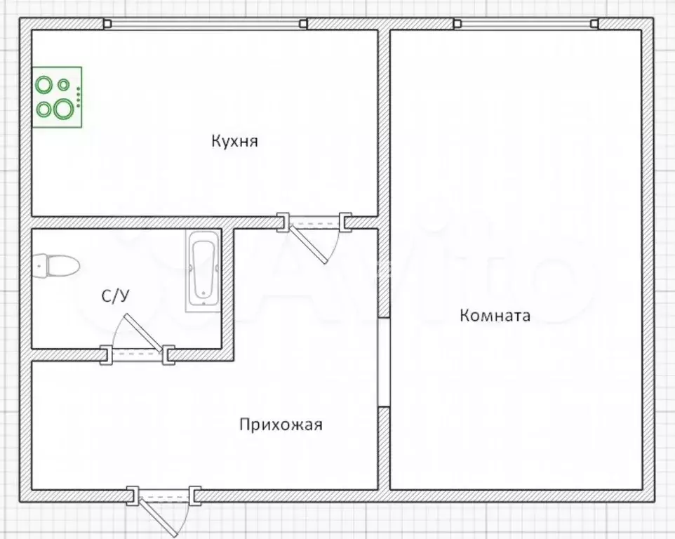 1-к. квартира, 28 м, 1/5 эт. - Фото 0