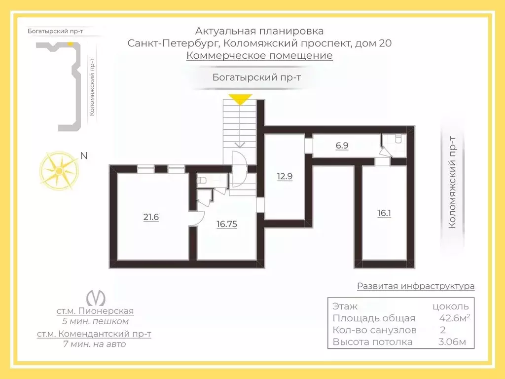 Помещение свободного назначения в Санкт-Петербург Коломяжский просп., ... - Фото 2