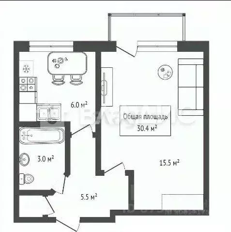 1-к кв. Новосибирская область, Новосибирск Степная ул., 59/2 (30.4 м) - Фото 1