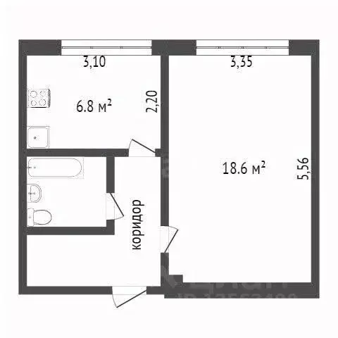 1-к кв. Воронежская область, Воронеж Волгоградская ул., 3 (34.6 м) - Фото 1