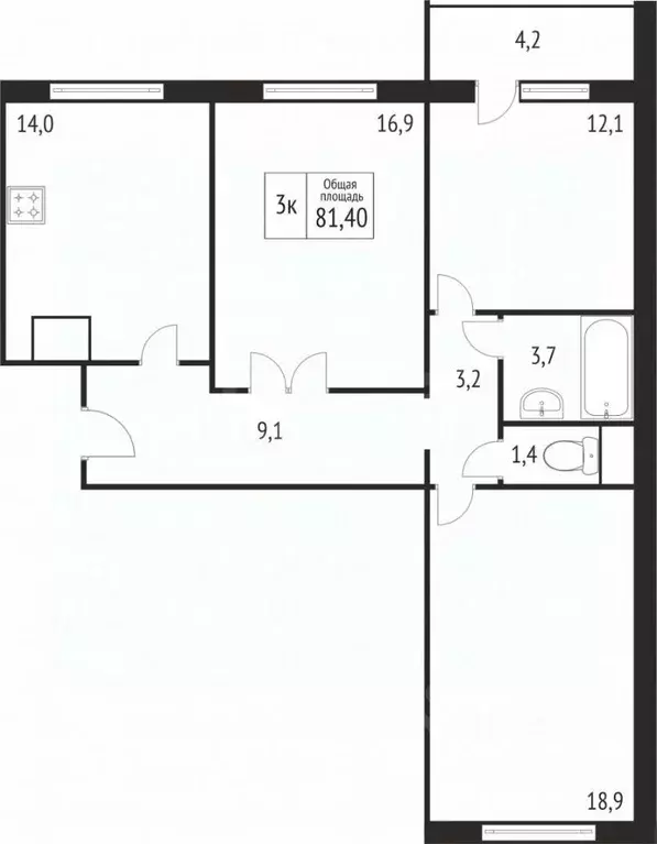 3-к кв. Костромская область, Кострома ул. Олега Юрасова, 1 (79.3 м) - Фото 1