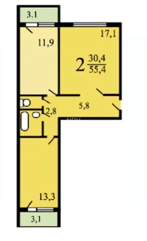 Квартира, 2 комнаты, 53 м - Фото 0