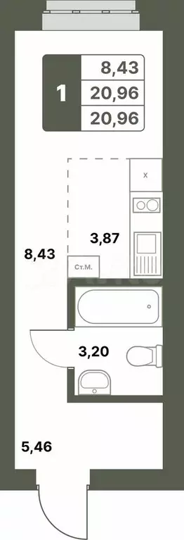 1-к. квартира, 21 м, 3/6 эт. - Фото 0