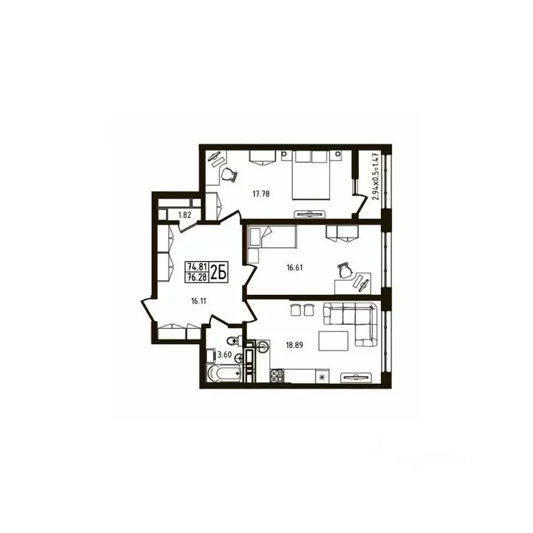 2-к кв. Адыгея, Майкоп  (76.28 м) - Фото 2