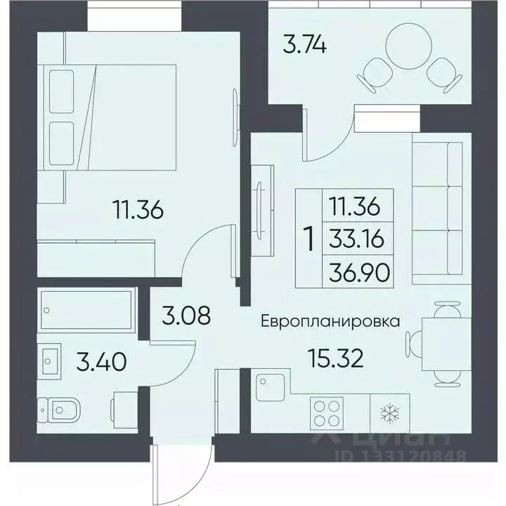 1-к кв. Саратовская область, Татищево рп  (36.9 м) - Фото 0