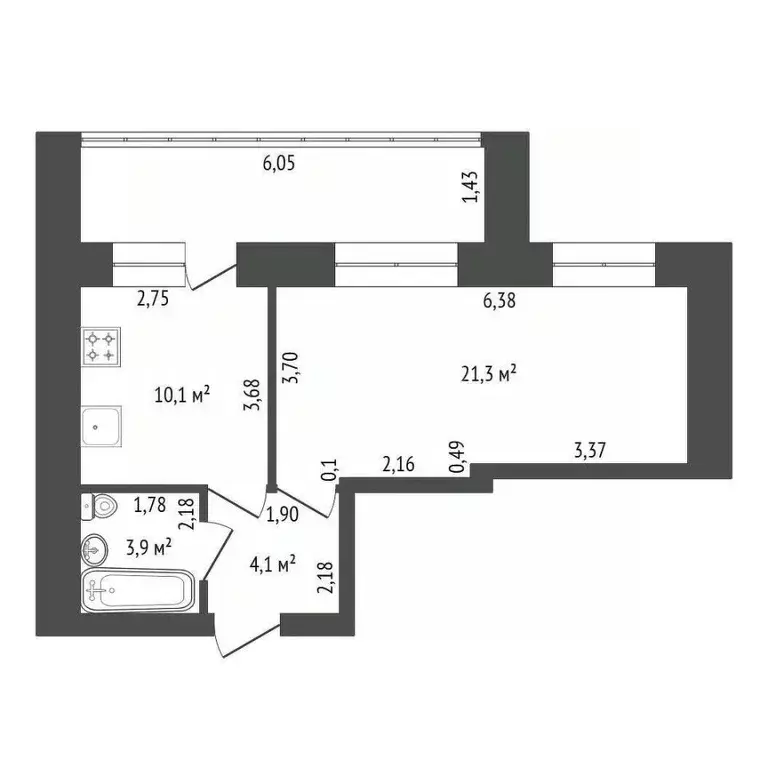 1-к кв. Башкортостан, Уфа ул. Октябрьской Революции, 48/1 (48.0 м) - Фото 2