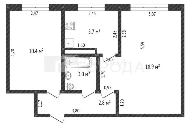 2-к кв. Алтайский край, Барнаул ул. Островского, 6Ак2 (44.0 м) - Фото 2