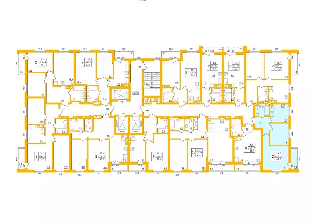 2-к кв. Башкортостан, Уфа Инорс-4Б мкр, Акварель жилой комплекс (42.3 ... - Фото 2