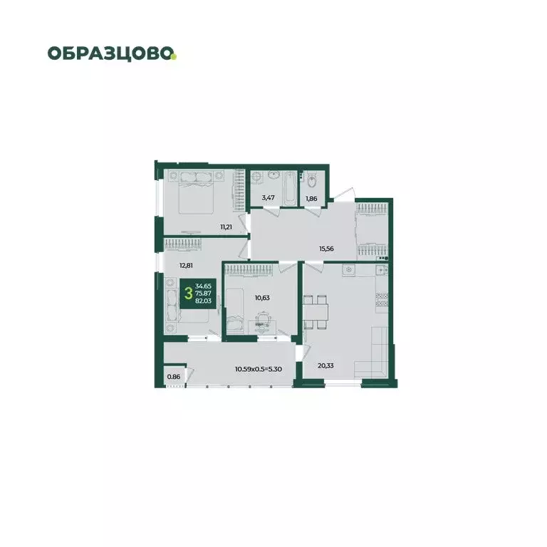 3-комнатная квартира: Краснодар, микрорайон Образцово (82.03 м) - Фото 0