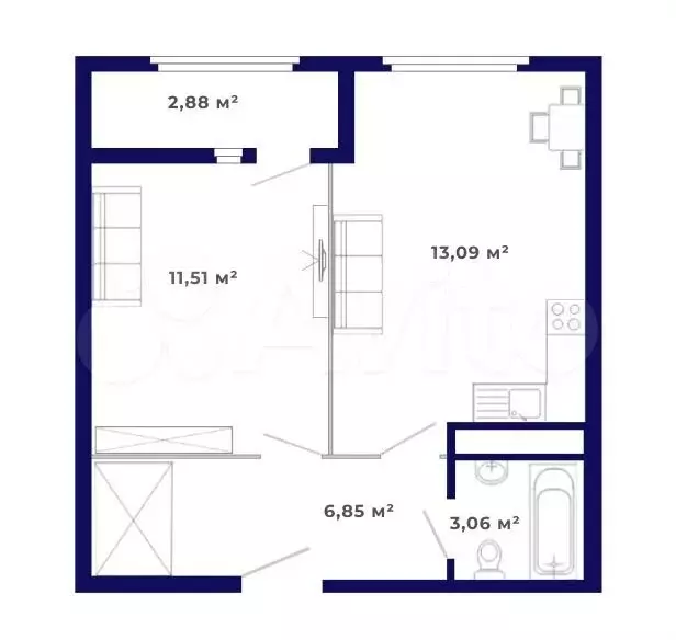 1-к. квартира, 37,4 м, 2/9 эт. - Фото 0