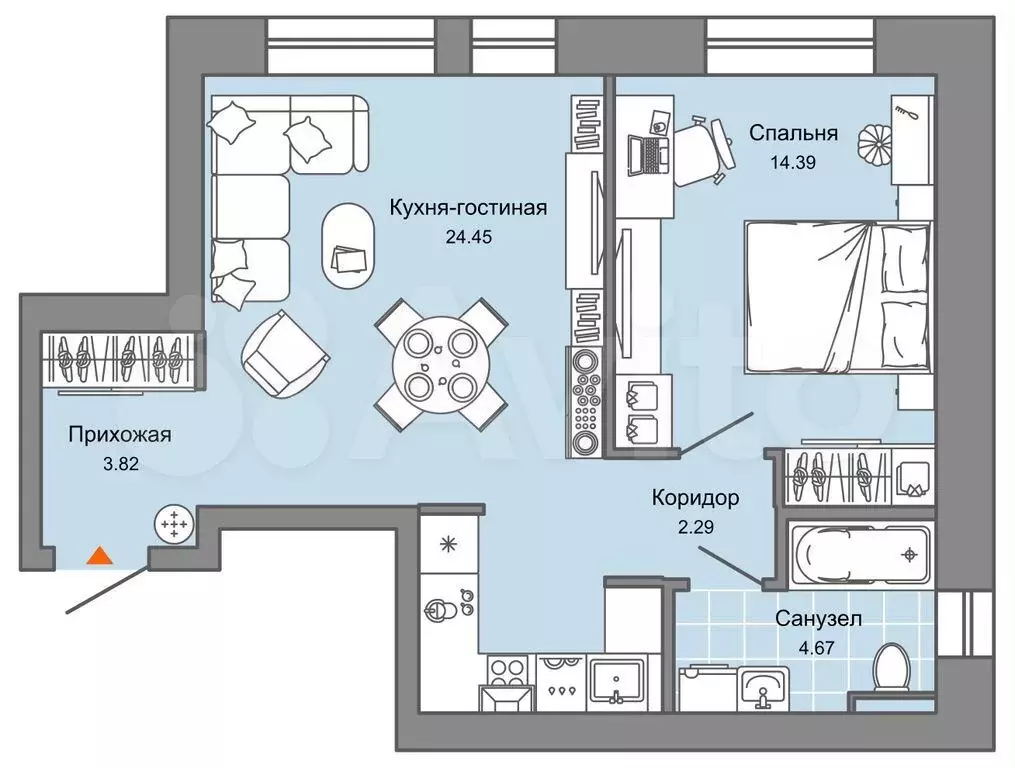 1-к. квартира, 50 м, 3/6 эт. - Фото 0