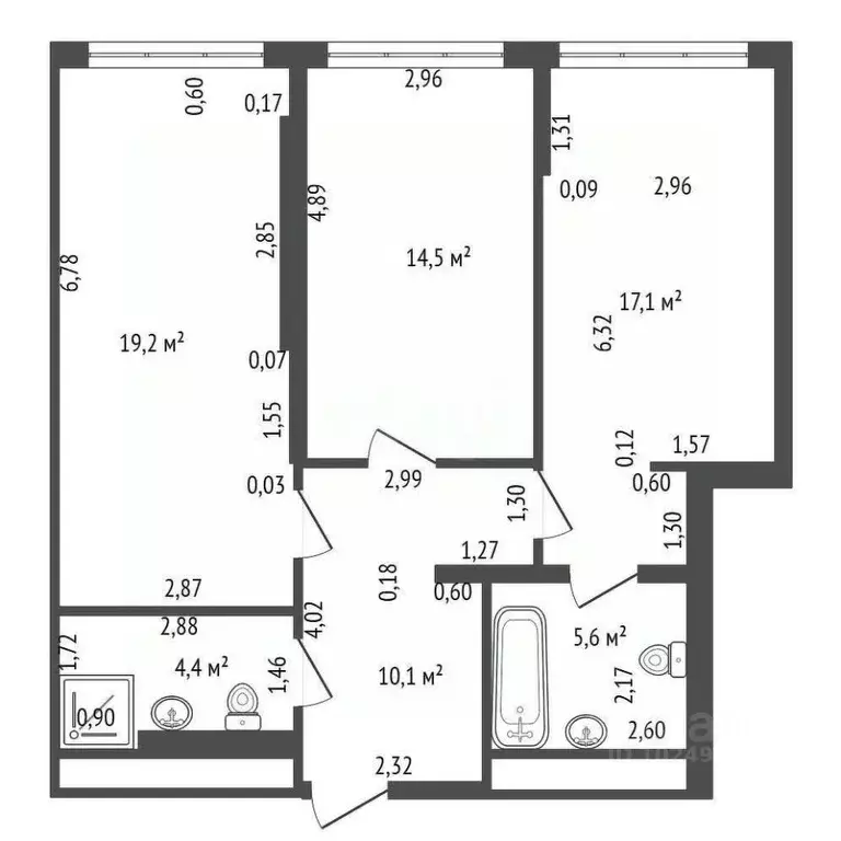 3-к кв. Башкортостан, Уфа ул. Бехтерева, 6 (70.9 м) - Фото 2