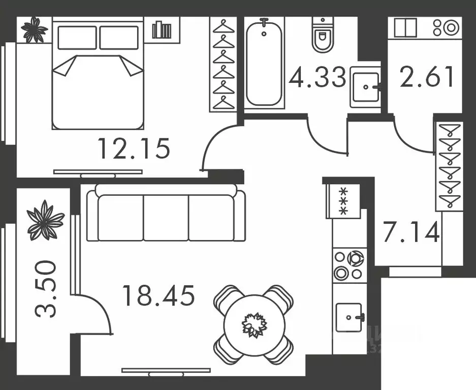 1-к кв. Тульская область, Тула ул. Карпова, 103А (48.18 м) - Фото 0