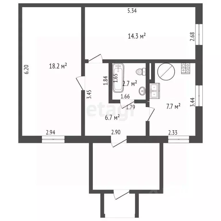 2-к кв. Костромская область, Кострома проезд 6-й Речной, 24 (49.4 м) - Фото 1