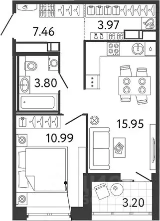 1-к кв. Санкт-Петербург просп. Королева, 79 (42.17 м) - Фото 2