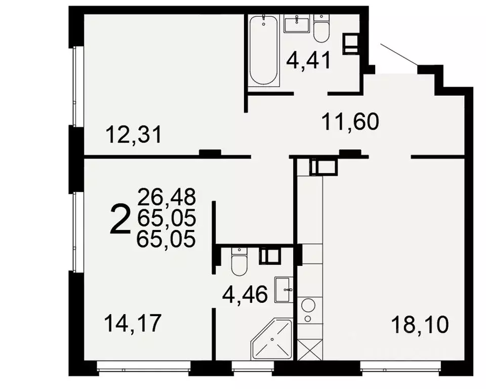 2-к кв. Тульская область, Тула Флагман жилой комплекс (65.05 м) - Фото 1