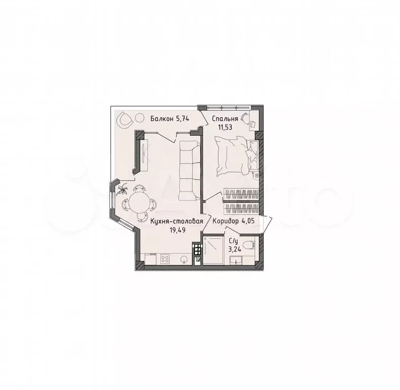 1-к. квартира, 40 м, 3/4 эт. - Фото 1