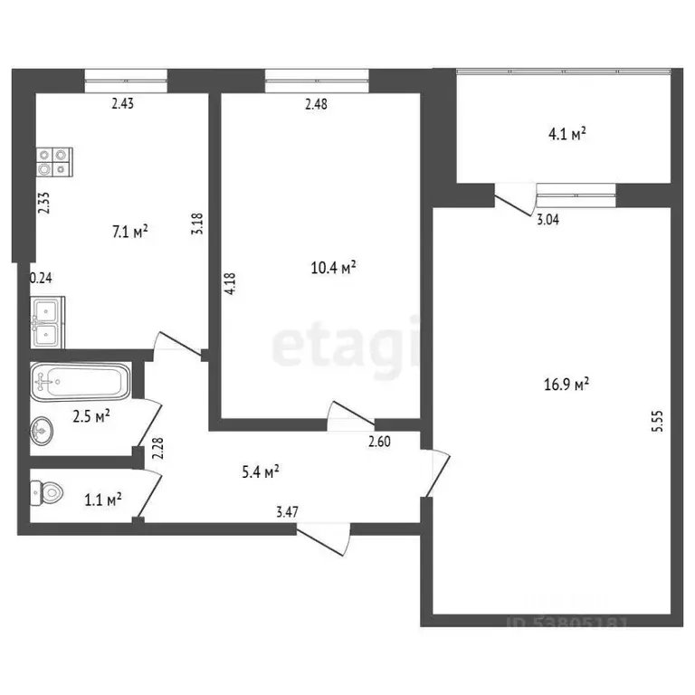 2-к кв. Ростовская область, Ростов-на-Дону Вятская ул., 41/2 (45.3 м) - Фото 1