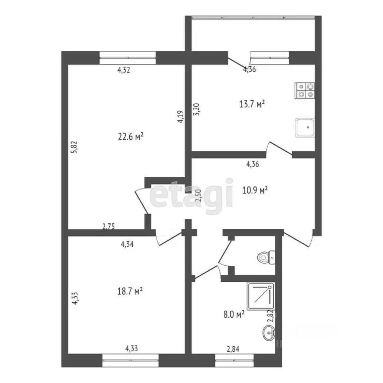 2-к кв. Челябинская область, Челябинск ул. Тарасова, 38 (79.8 м) - Фото 1