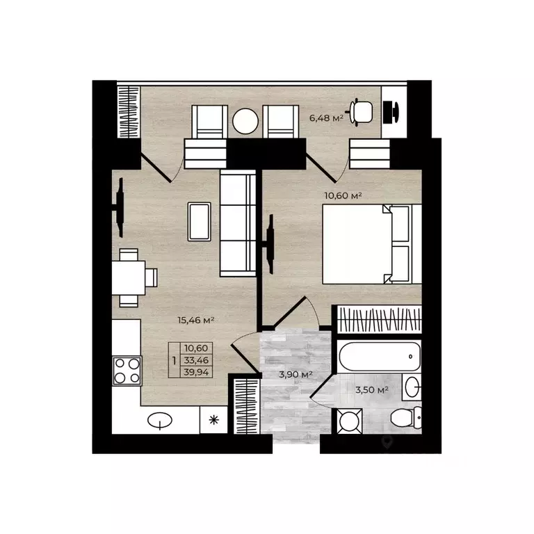 1-к кв. Ярославская область, Ярославль Тормозное ш. (39.94 м) - Фото 1