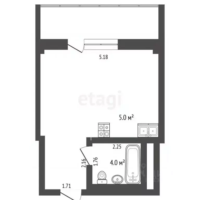 Студия Тюменская область, Тюмень Кремлевская ул., 112к1 (28.7 м) - Фото 2