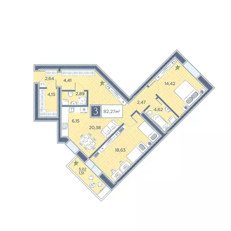 3-комнатная квартира: Красноярск, улица Петра Подзолкова, 10 (82.27 м) - Фото 0