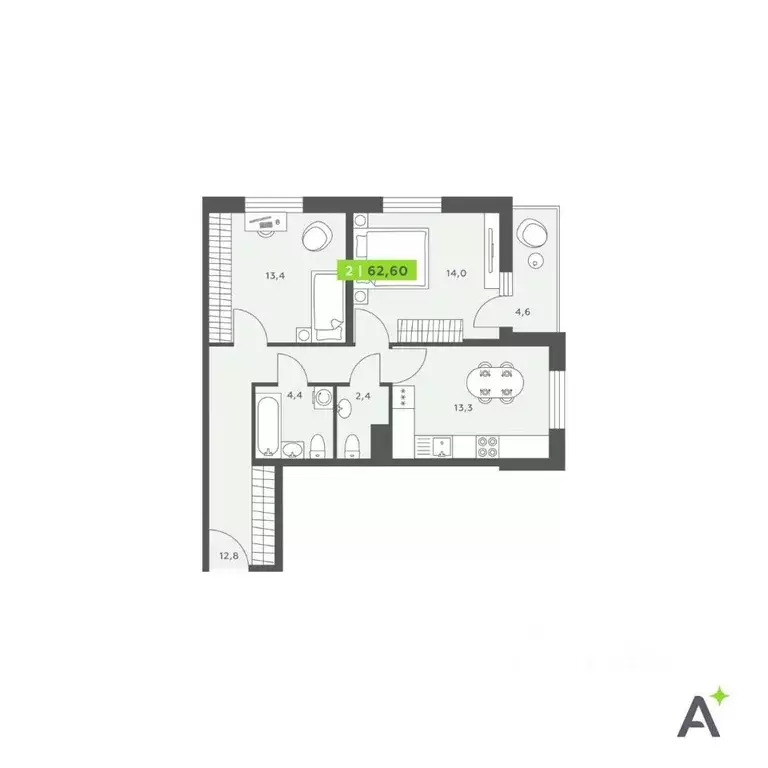 2-к кв. Санкт-Петербург бул. Александра Грина, 4 (62.6 м) - Фото 1