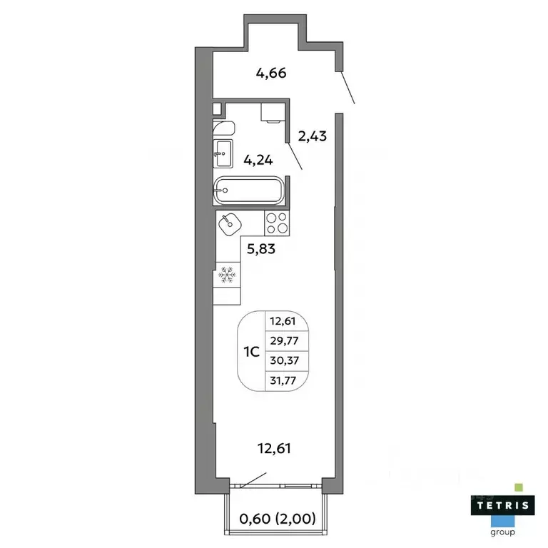 Студия Свердловская область, Екатеринбург Уралмаш жилрайон,  (30.37 м) - Фото 0