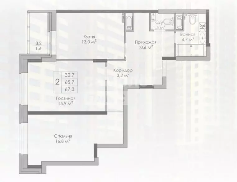 2-к кв. Липецкая область, Липецк Московская ул., 159к2 (67.3 м) - Фото 2