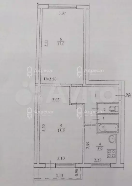 2-к. квартира, 47,3 м, 3/5 эт. - Фото 0