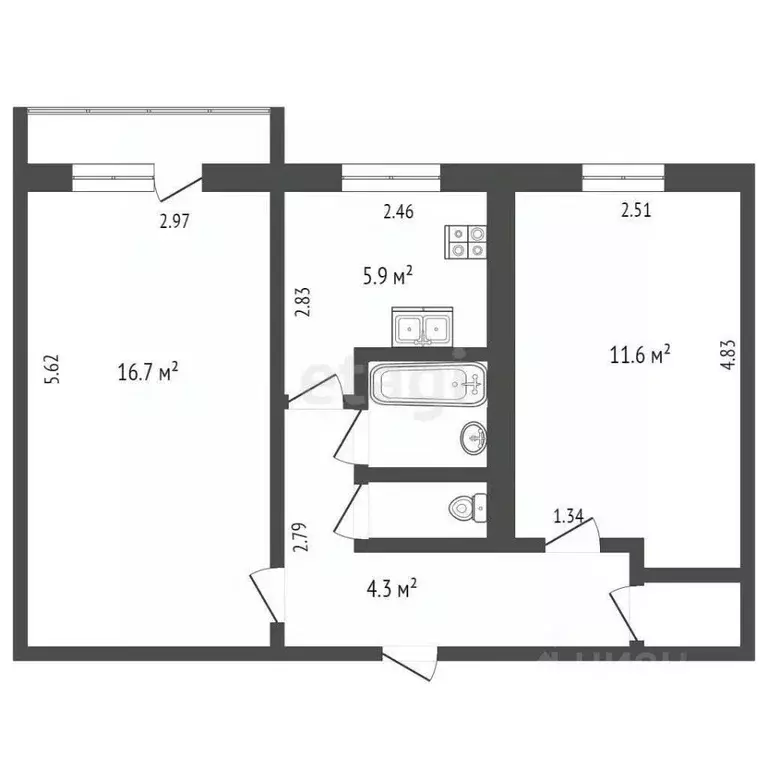 2-к кв. Вологодская область, Вологда ул. Можайского, 62 (44.3 м) - Фото 1