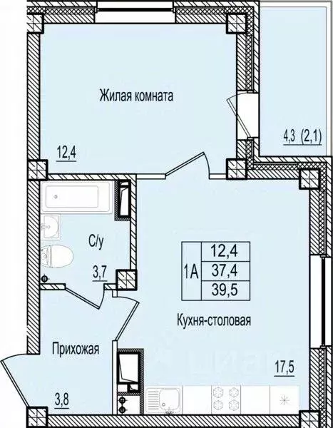 1-к кв. псковская область, псков ул. ижорского батальона, 41 (39.5 м) - Фото 0