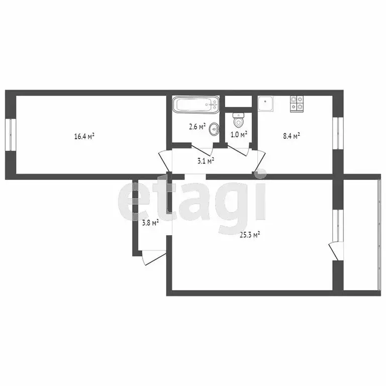 2-комнатная квартира: Челябинск, Телевизионная улица, 3 (60.7 м) - Фото 1