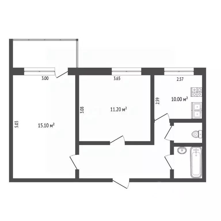 2-к кв. Тюменская область, Тюмень Широтная ул., 59а (45.6 м) - Фото 2