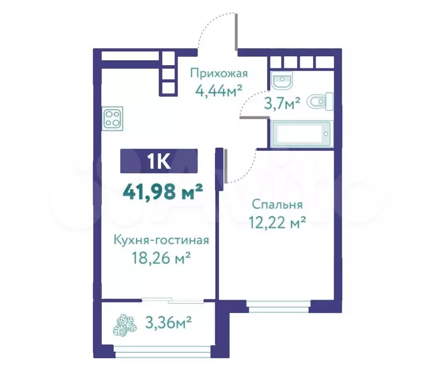 1-к. квартира, 42 м, 5/10 эт. - Фото 1