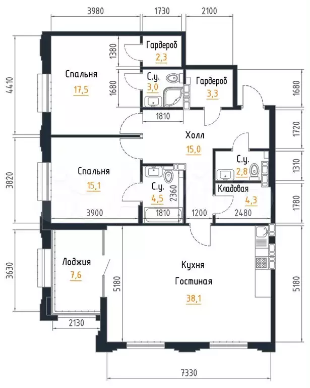 3-к. квартира, 109 м, 5/9 эт. - Фото 1