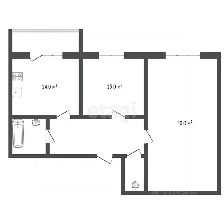 2-к кв. Брянская область, Брянск ул. Фокина, 95 (67.1 м) - Фото 1