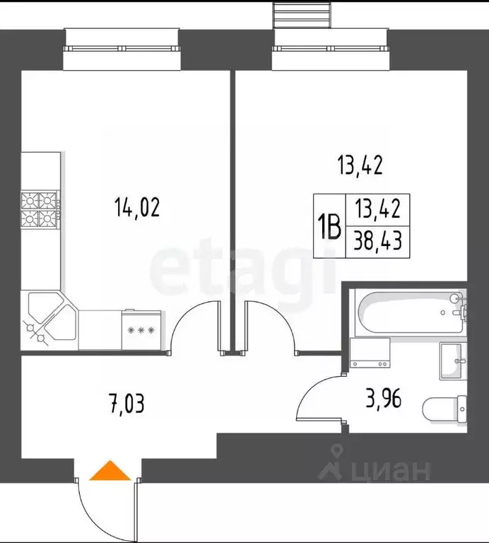 1-к кв. Татарстан, с. Высокая Гора ул. Вторая Ударная, 4 (38.3 м) - Фото 2