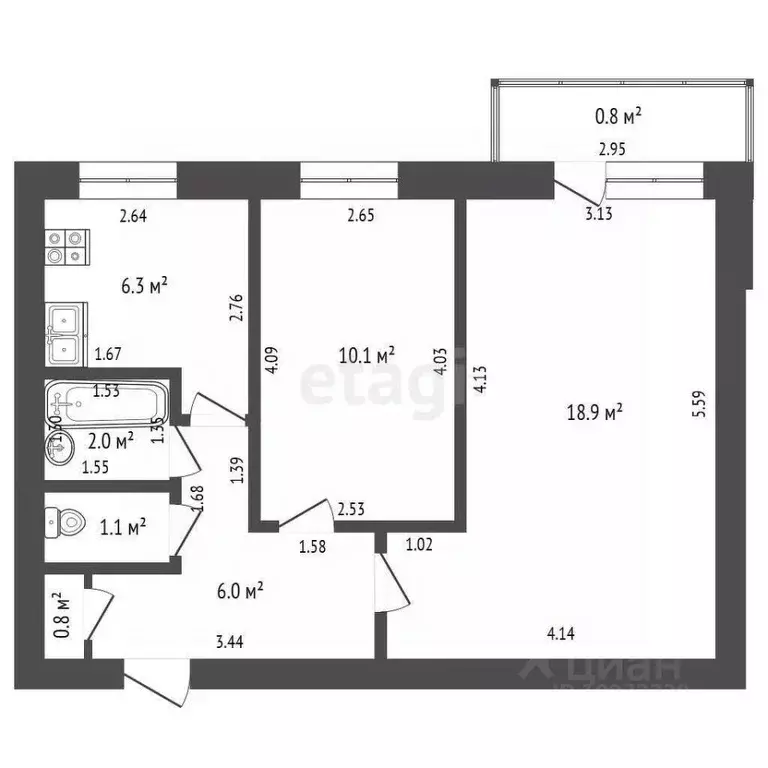 2-к кв. Башкортостан, Стерлитамак Коммунистическая ул., 24 (45.2 м) - Фото 1