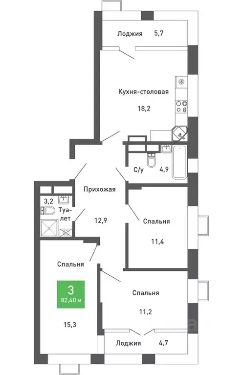 3-к кв. Воронежская область, Воронеж ул. Остужева, 52/5 (82.3 м) - Фото 0